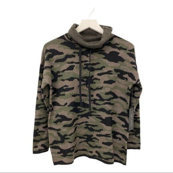 Rachel Zoe Camo Print Fold-Over Neck Sweater - Picture 1 of 6